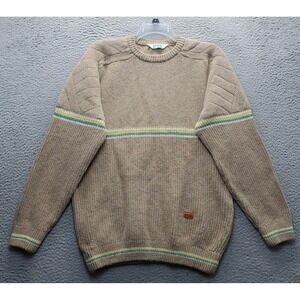 Vtg 80's Snob Sweater Mens L Multi Wool Knit Long Sleeve Elbow Patch Crew Neck